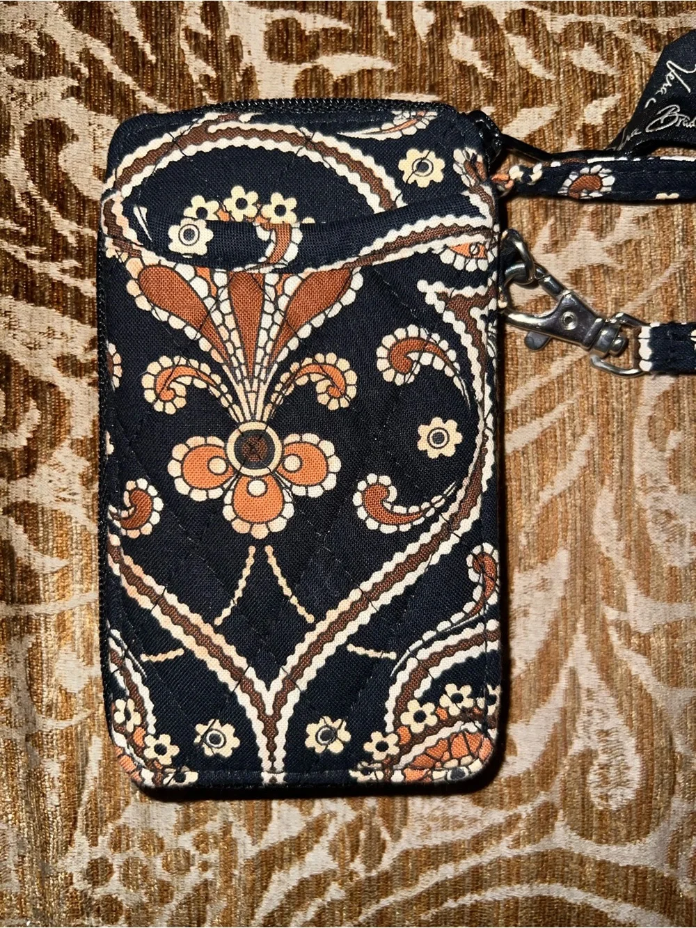 Vera Bradley Black, Brown & Cream Quilted Floral Wristlet